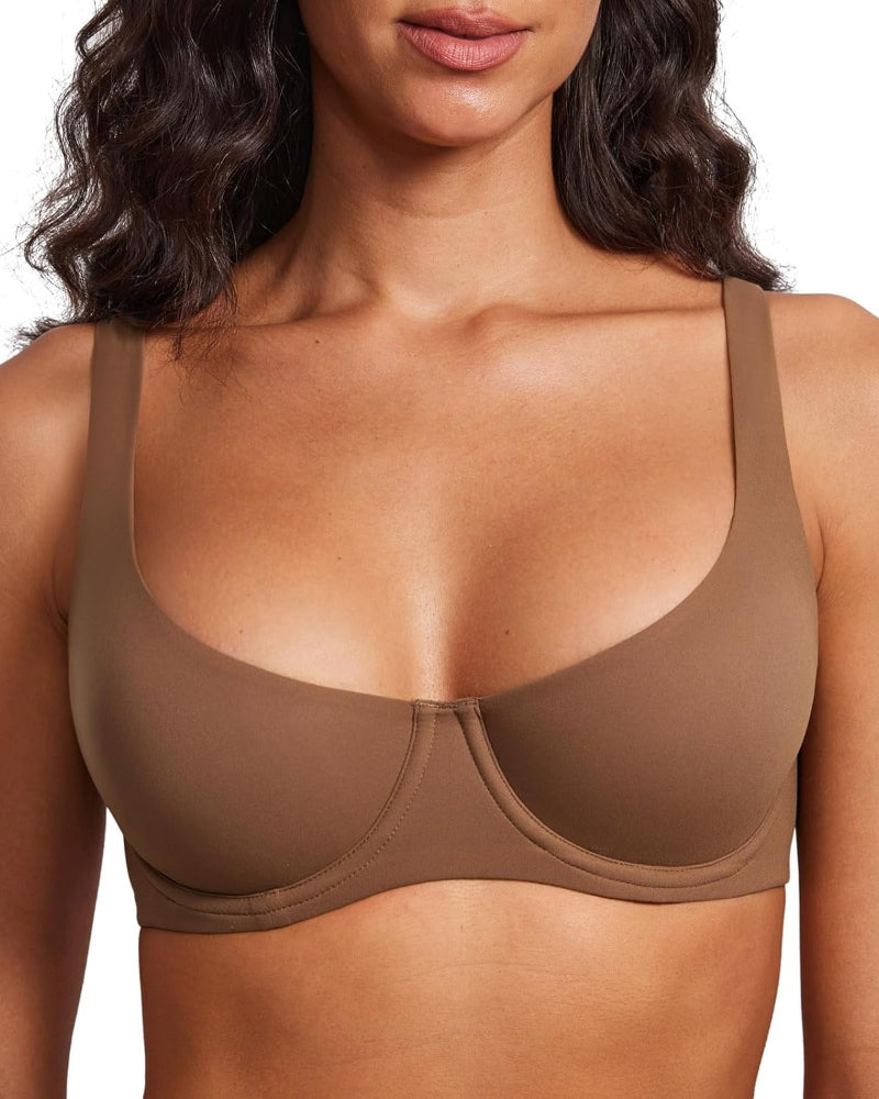 Women's Unlined Balconette Bra Underwire Supportive Plus Size Smooth Scoop Neck