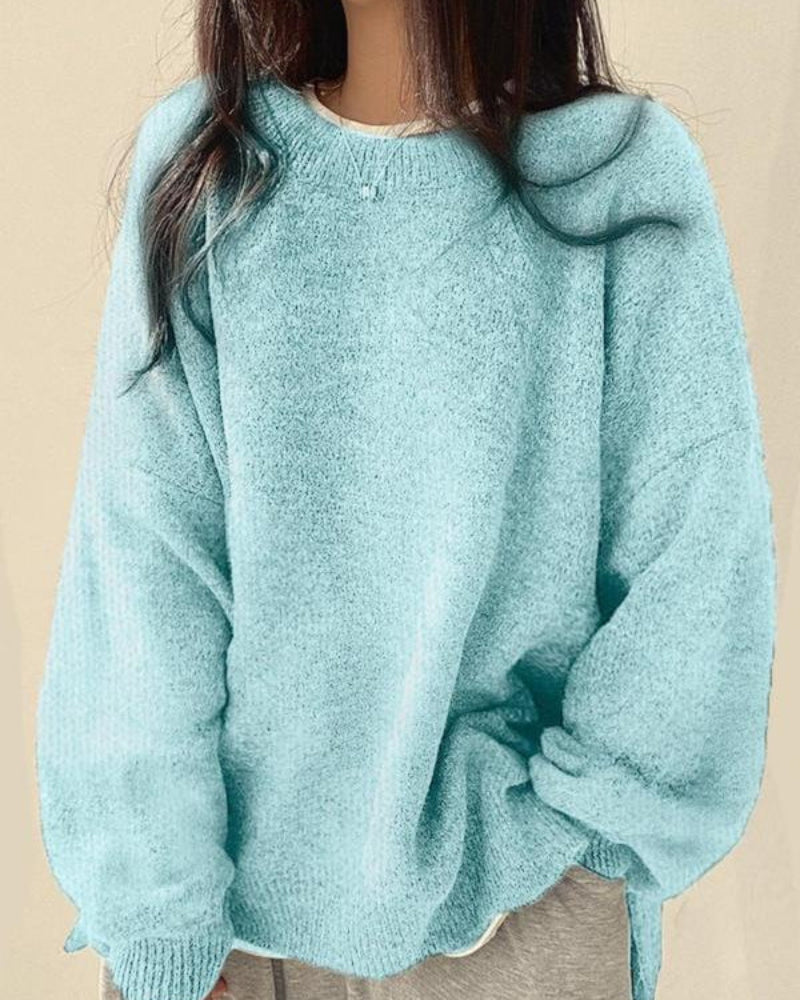 Women’s Split Hem Knit Sweater – Casual Fall & Winter Top