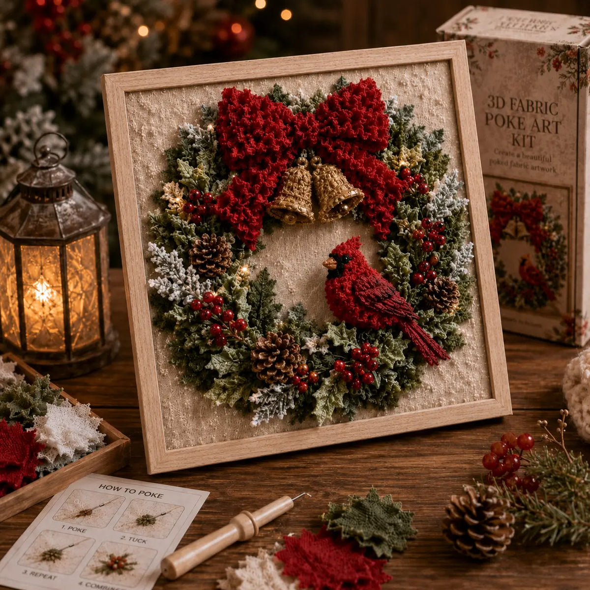 3D Christmas Fabric Poke Art Kit | DIY Holiday Embroidery Craft