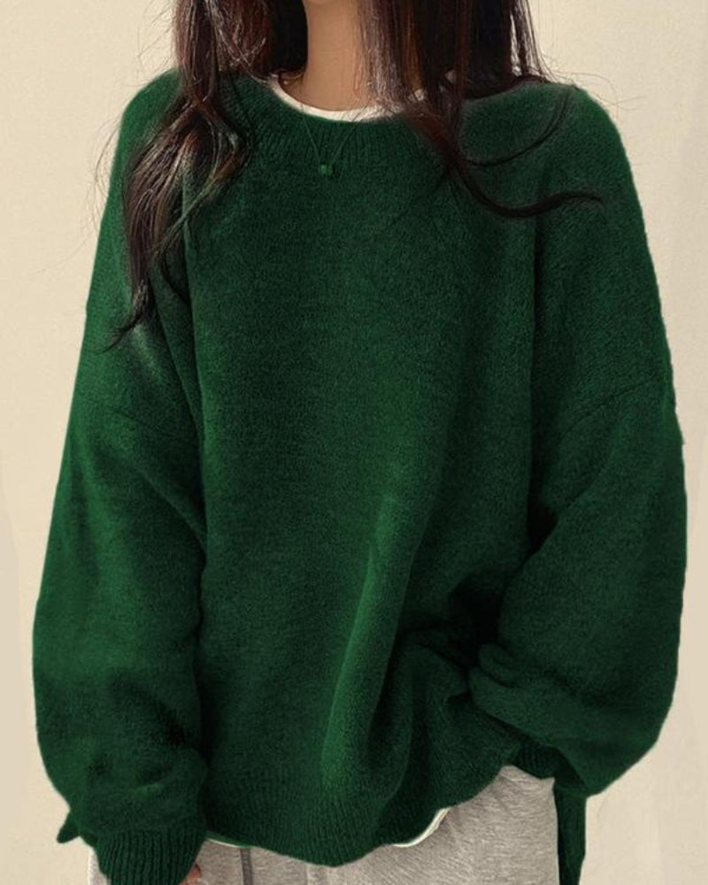 Women’s Split Hem Knit Sweater – Casual Fall & Winter Top