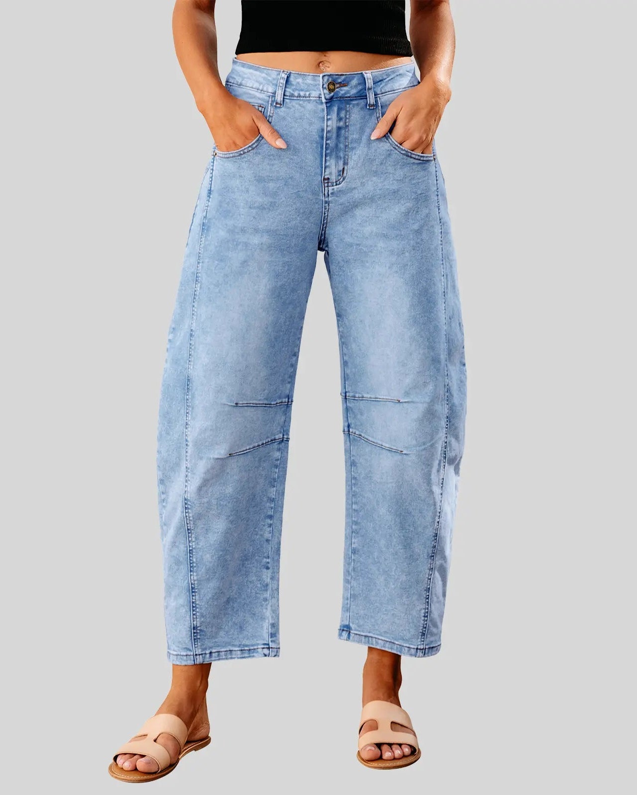 Women's High Waisted Wide Leg Baggy Cropped Barrel Jeans Plus Size