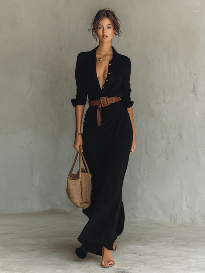 Women's Elegant Solid Color Irregular Ruched Belted Dress — Sexy Draped Evening Party Dress