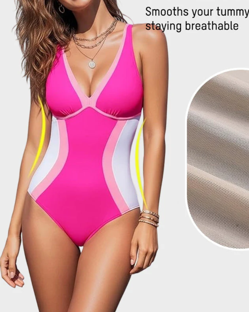 Color Block Tummy Control One-Piece Swimsuit
