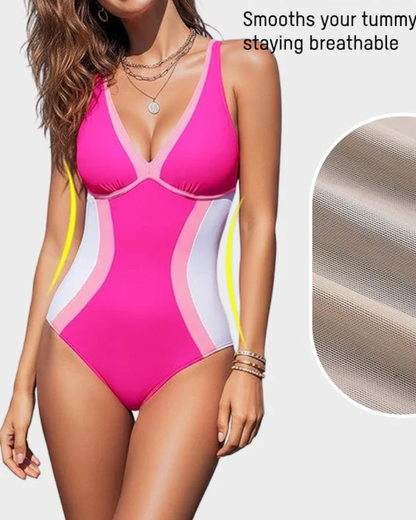 Color Block Tummy Control One-Piece Swimsuit