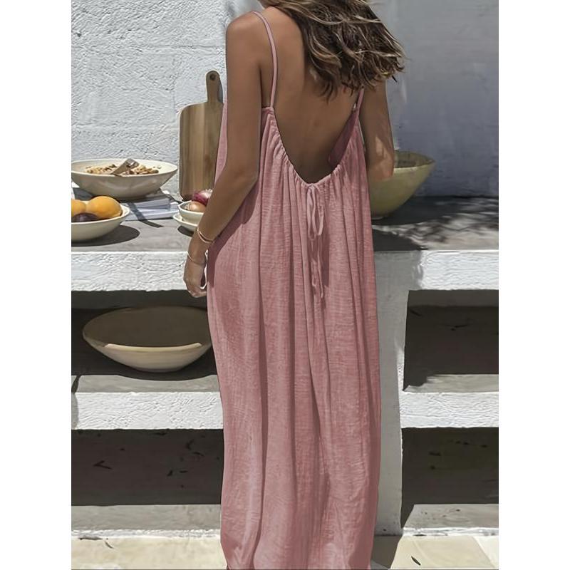 Womens Sleeveless Cami Lounge Maxi Dress Solid Color  Sleepwear