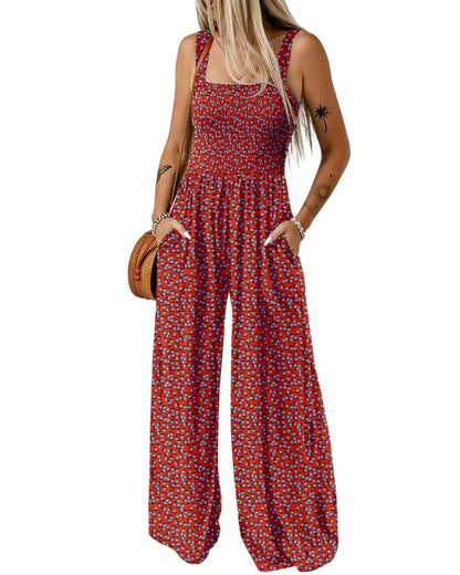 Bohemian Sleeveless Wide Leg Jumpsuit With Pockets