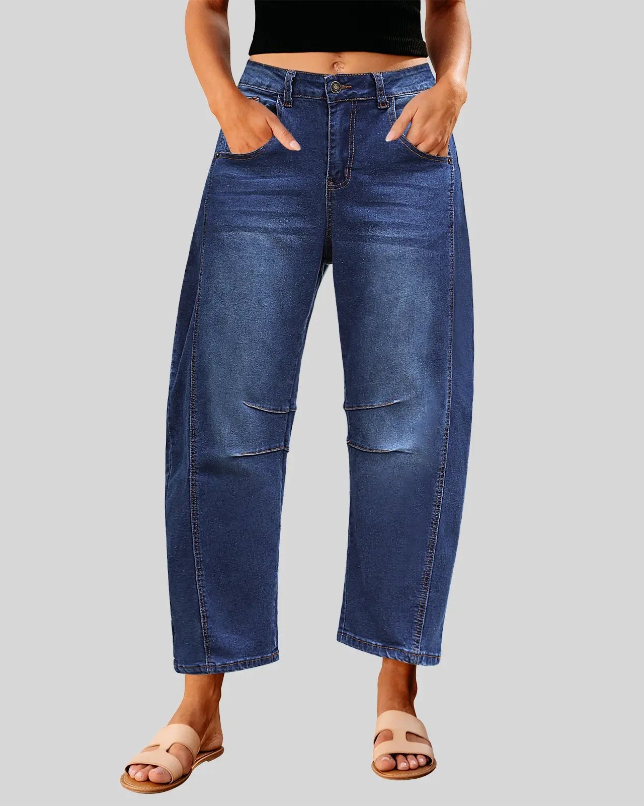 Women's High Waisted Wide Leg Baggy Cropped Barrel Jeans Plus Size