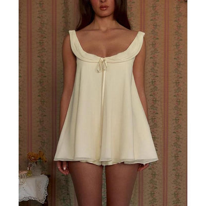 Shorts Outfit Loose Fit Stylish Solid U Neck Long Tank Tops and Low Rise Shorts 2 Pcs Set