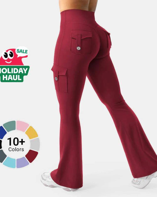 High-Waisted Flare Leggings with Pockets & No Front Seam