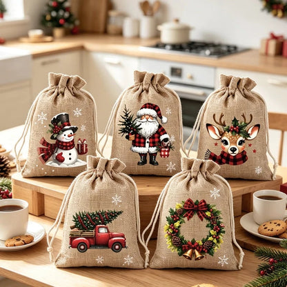 🎉 2026 Sale — Over 23,000 Sold!🎄 Christmas Drawstring Gift Bags‑Santa & Reindeer Polyester Pouches 🎁