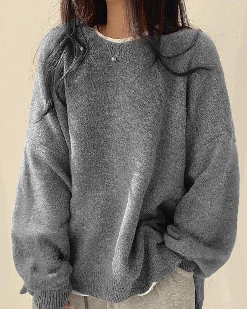 Women’s Split Hem Knit Sweater – Casual Fall & Winter Top