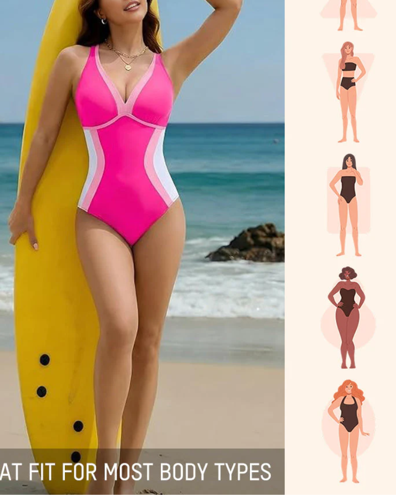 Color Block Tummy Control One-Piece Swimsuit