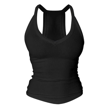 V Neck Cotton Tank Tops with Shelf Bra