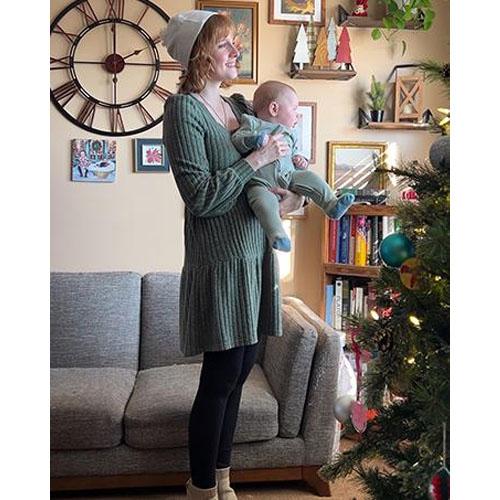 Womens Square Neck Long Sleeve Fall Dresses Casual Babydoll Sweater Dress