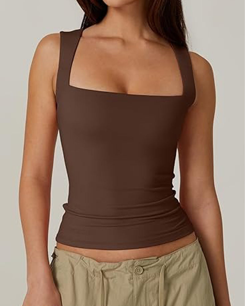 Basic Square Neck Sleeveless Double-Layer Tank Tops Shaping Vest