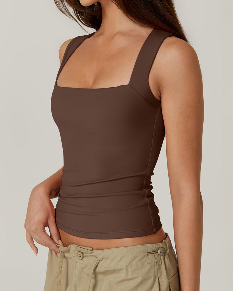 Basic Square Neck Sleeveless Double-Layer Tank Tops Shaping Vest