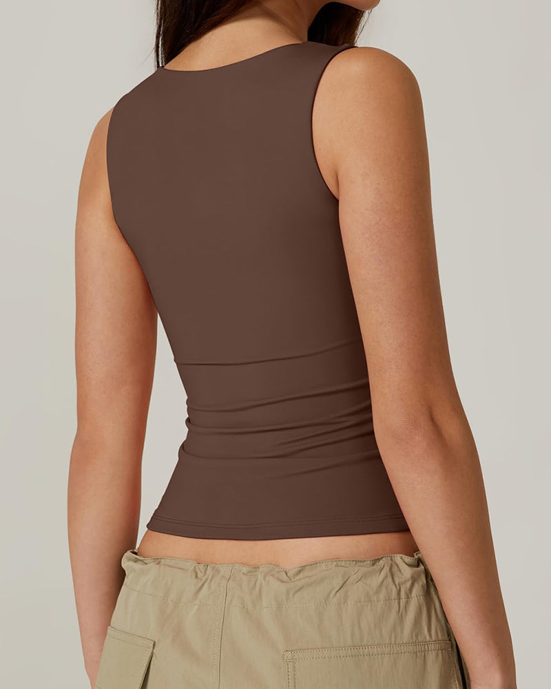 Basic Square Neck Sleeveless Double-Layer Tank Tops Shaping Vest