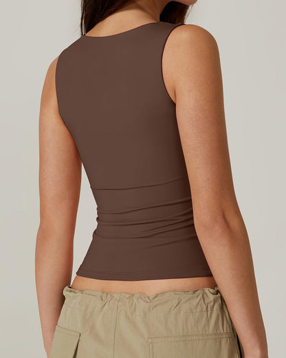 Basic Square Neck Sleeveless Double-Layer Tank Tops Shaping Vest