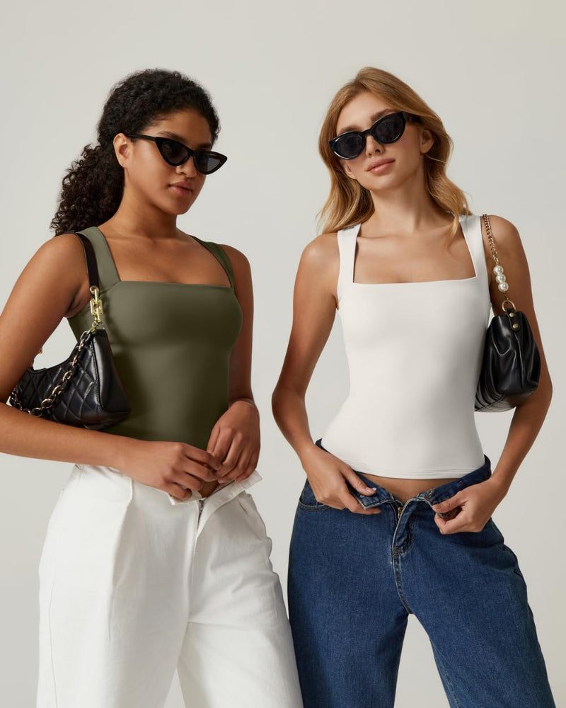 Basic Square Neck Sleeveless Double-Layer Tank Tops Shaping Vest