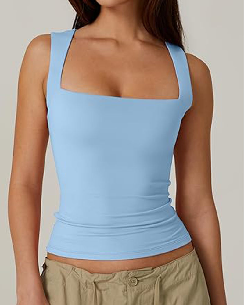 Basic Square Neck Sleeveless Double-Layer Tank Tops Shaping Vest
