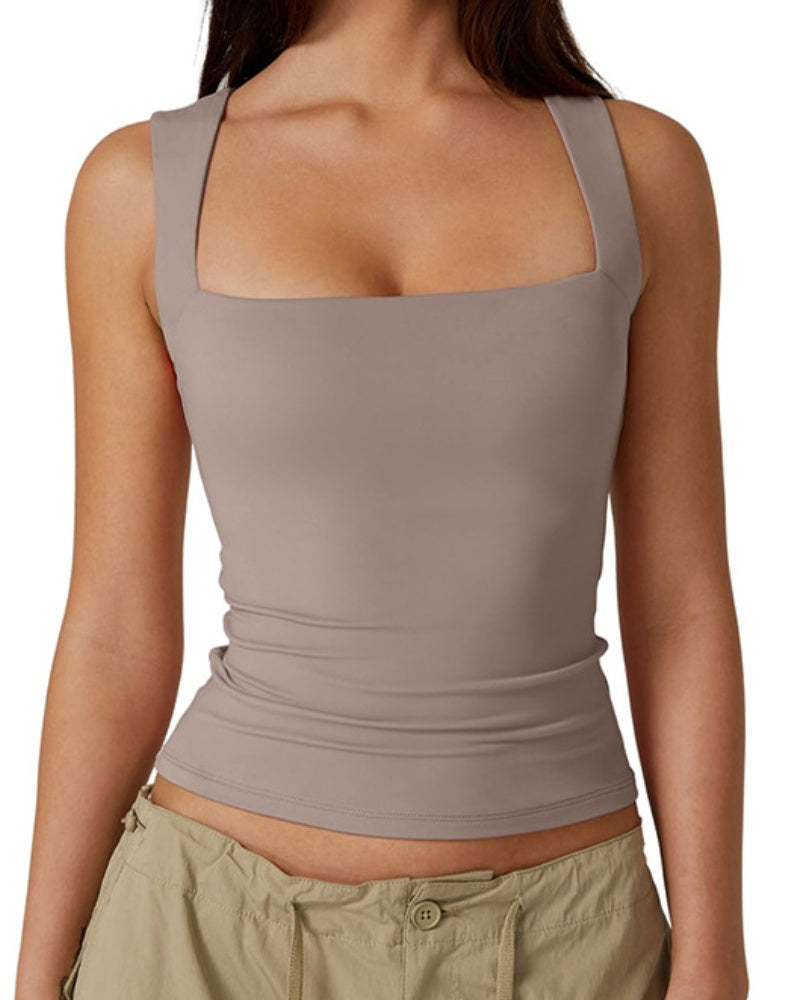 Basic Square Neck Sleeveless Double-Layer Tank Tops Shaping Vest