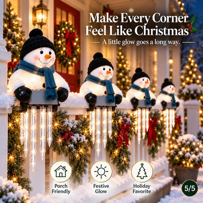 Lighted Snowman Railing Decoration with Hanging Icicles