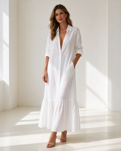 long sleeve Tiered Maxi Shirt Dress