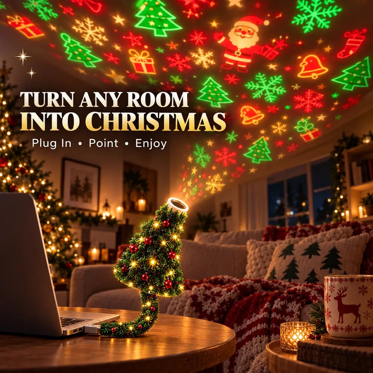 ✨ Christmas Pattern Projector – Waterproof LED Holiday Light for Patio, Wall & Party Decoration