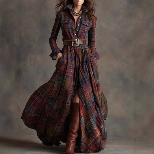 Vintage Plaid Long Dress - Faire
