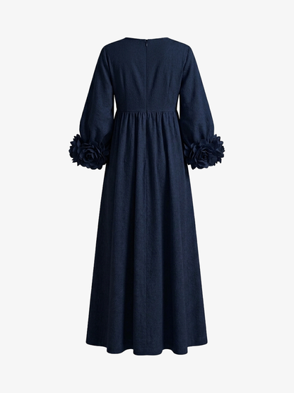 V-Neck Floral Lantern Sleeve Flowy Dress