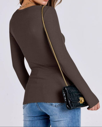 Women Long Sleeve Crewneck Rib Knit Slim Fit Shirts Basic Tee Tops 2025 Casual T-Shirt Going Out Workout Outfits