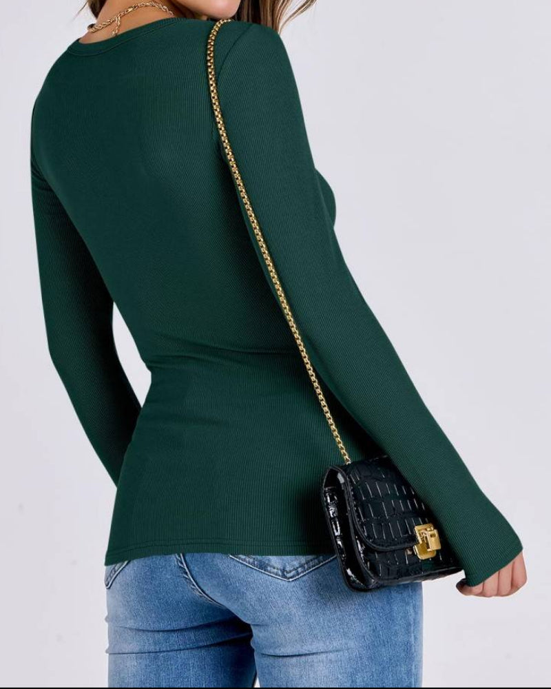 Women Long Sleeve Crewneck Rib Knit Slim Fit Shirts Basic Tee Tops 2025 Casual T-Shirt Going Out Workout Outfits