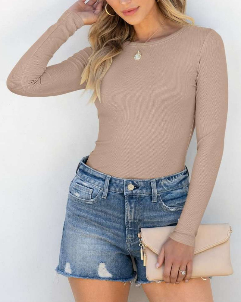 Women Long Sleeve Crewneck Rib Knit Slim Fit Shirts Basic Tee Tops 2025 Casual T-Shirt Going Out Workout Outfits