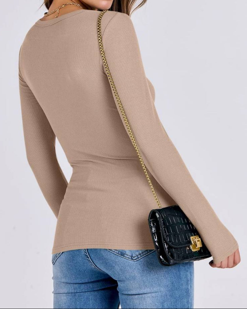 Women Long Sleeve Crewneck Rib Knit Slim Fit Shirts Basic Tee Tops 2025 Casual T-Shirt Going Out Workout Outfits