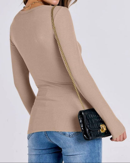 Women Long Sleeve Crewneck Rib Knit Slim Fit Shirts Basic Tee Tops 2025 Casual T-Shirt Going Out Workout Outfits