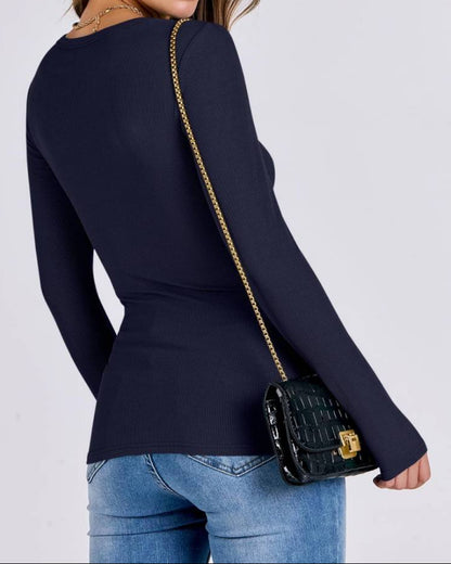 Women Long Sleeve Crewneck Rib Knit Slim Fit Shirts Basic Tee Tops 2025 Casual T-Shirt Going Out Workout Outfits