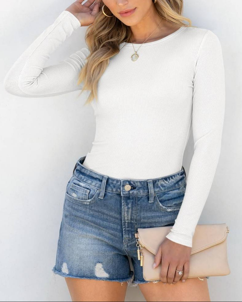 Women Long Sleeve Crewneck Rib Knit Slim Fit Shirts Basic Tee Tops 2025 Casual T-Shirt Going Out Workout Outfits