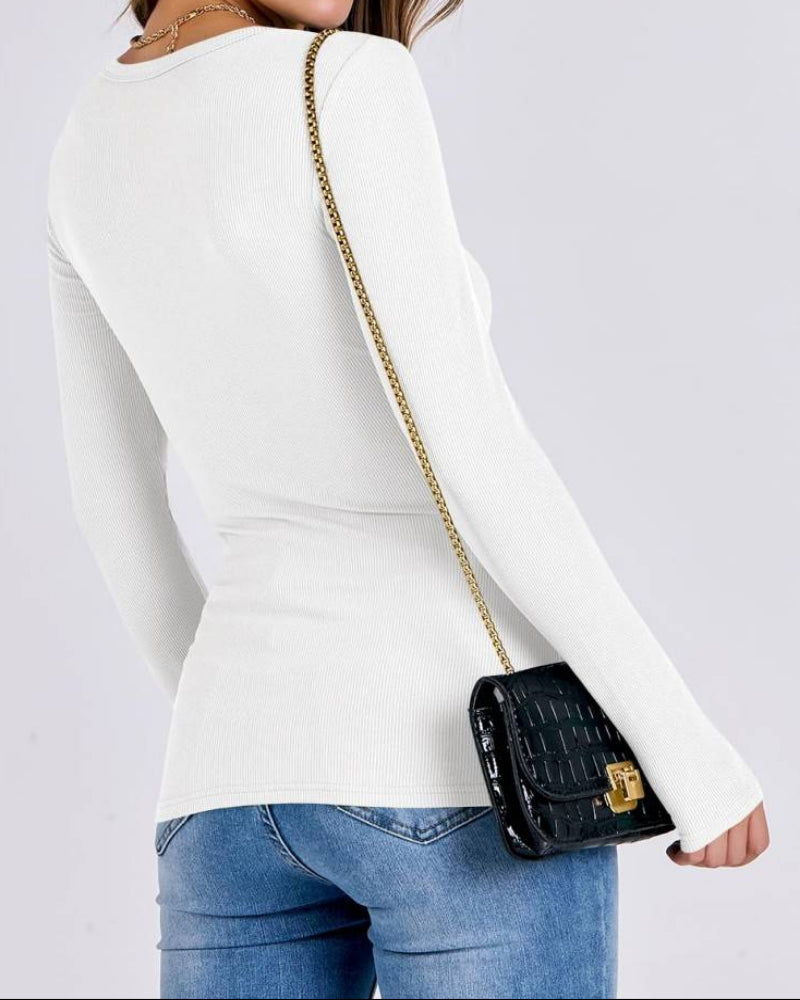 Women Long Sleeve Crewneck Rib Knit Slim Fit Shirts Basic Tee Tops 2025 Casual T-Shirt Going Out Workout Outfits