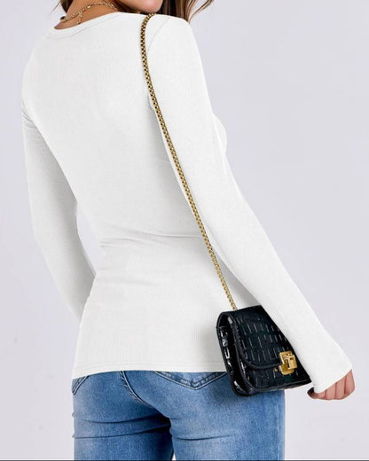 Women Long Sleeve Crewneck Rib Knit Slim Fit Shirts Basic Tee Tops 2025 Casual T-Shirt Going Out Workout Outfits