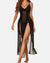 Camisón sexy de malla con escote en V y abertura lateral 