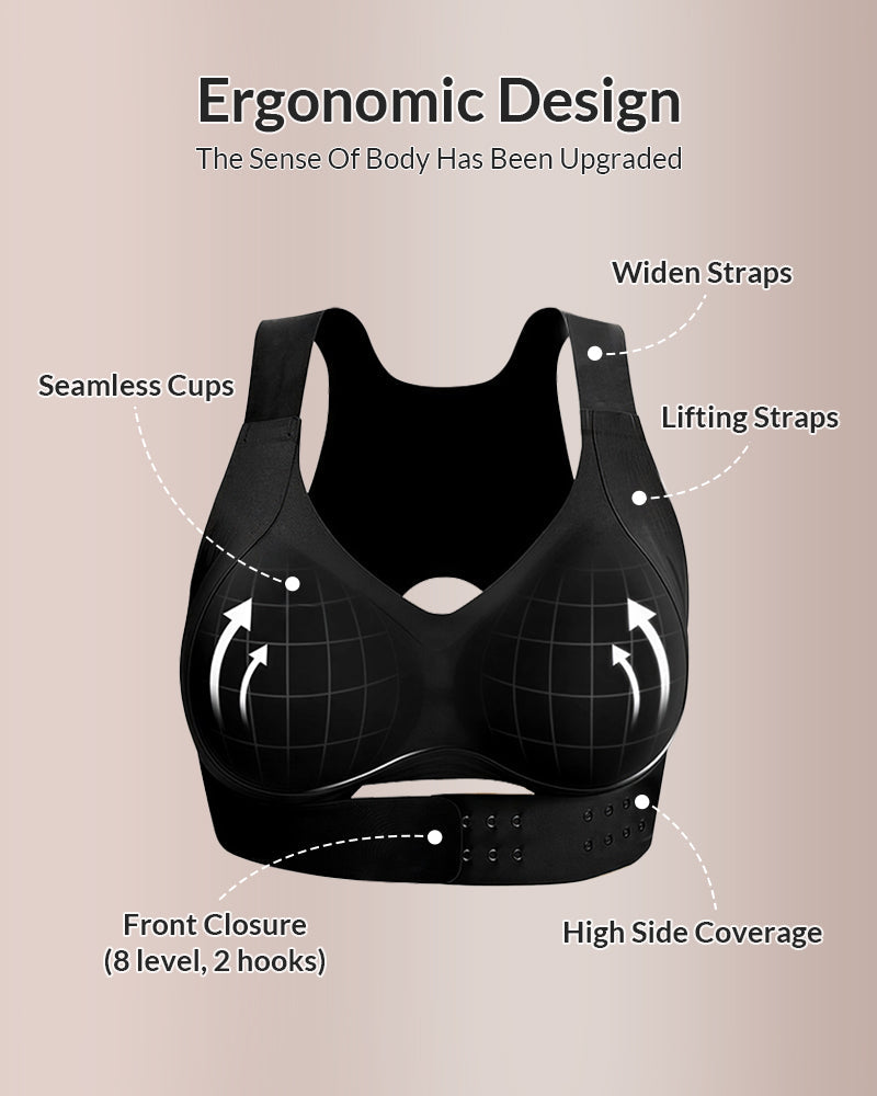 Front Closure Cross-Back Wireless Posture Bra  - Black