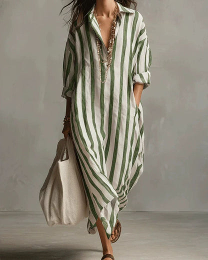 Casual Striped Shirt Boho Maxi Dress