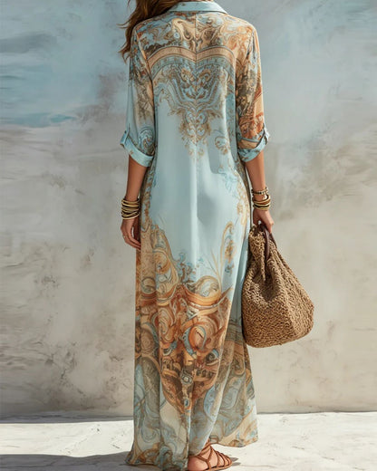 Baroque Style Floral Ocean Maxi Dress