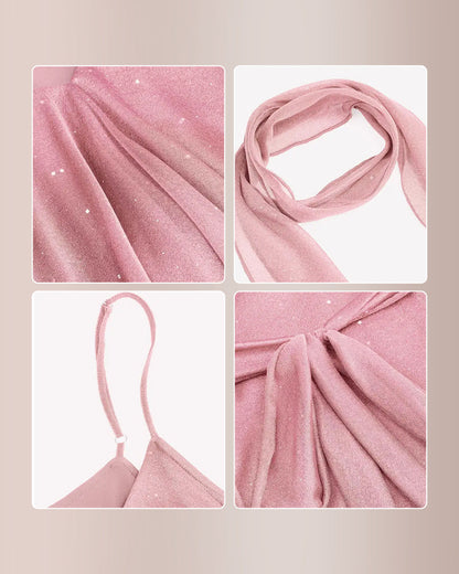 Sparkly Mesh V-Neck Slip Mini Dress with Layered Hem