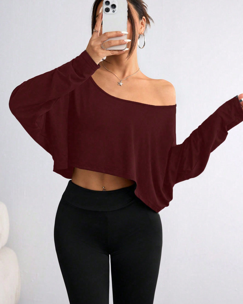 Women's Solid Off Shoulder Tee For All Seasons
