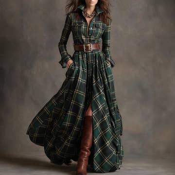 Vintage Plaid Long Dress - Faire