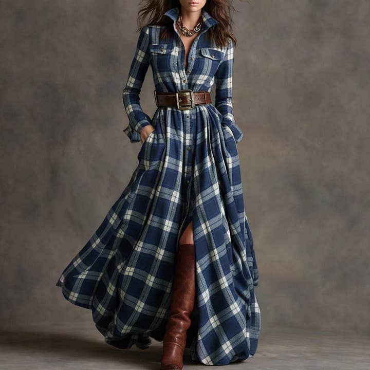 Vintage Plaid Long Dress - Faire