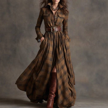 Vintage Plaid Long Dress - Faire