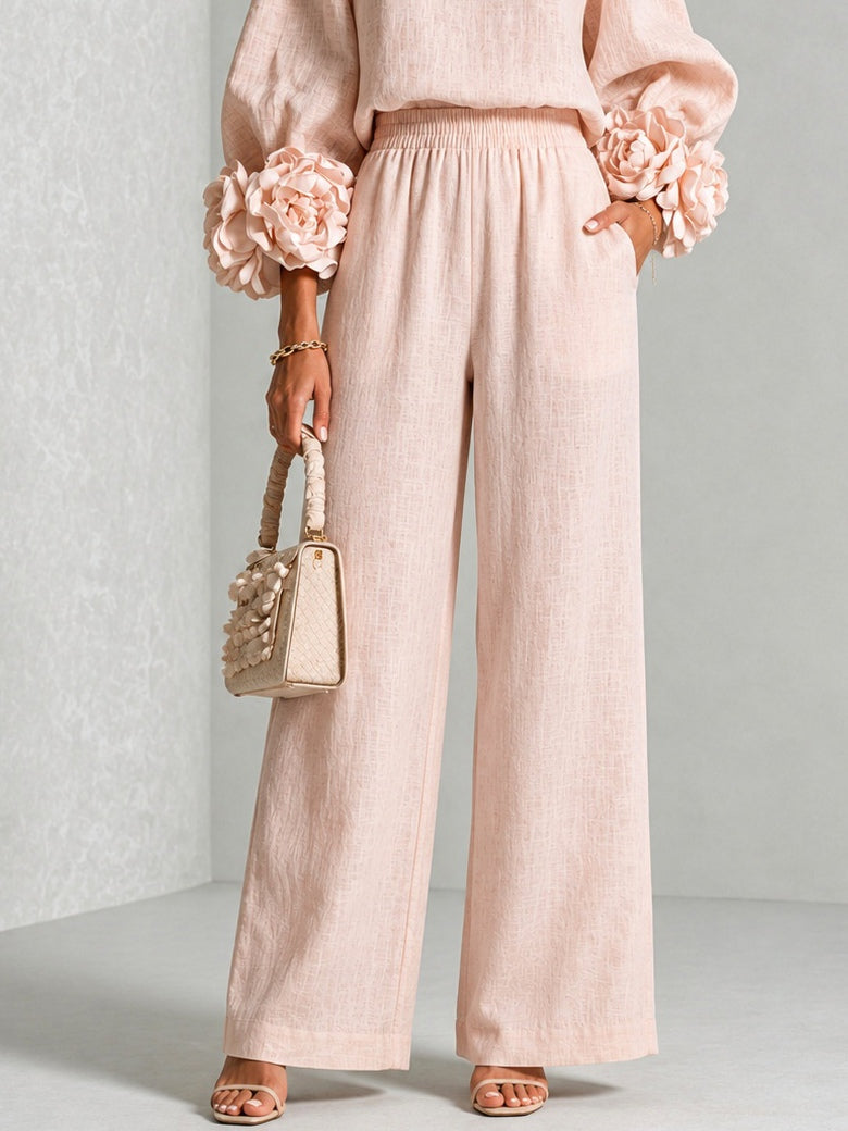 Floral Wide-Leg Trouser Set With Pink Sleeves