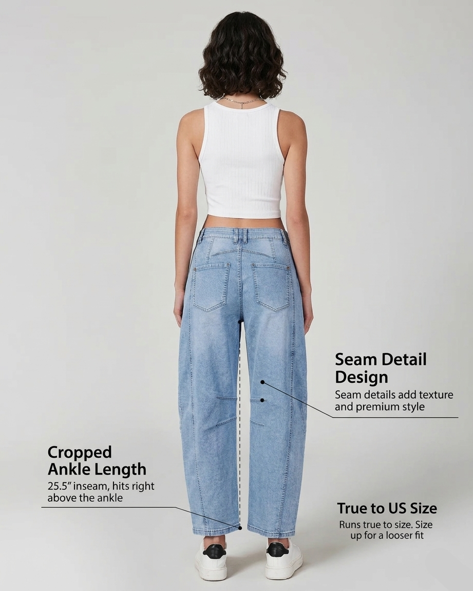 Women's High Waisted Wide Leg Baggy Cropped Barrel Jeans Plus Size